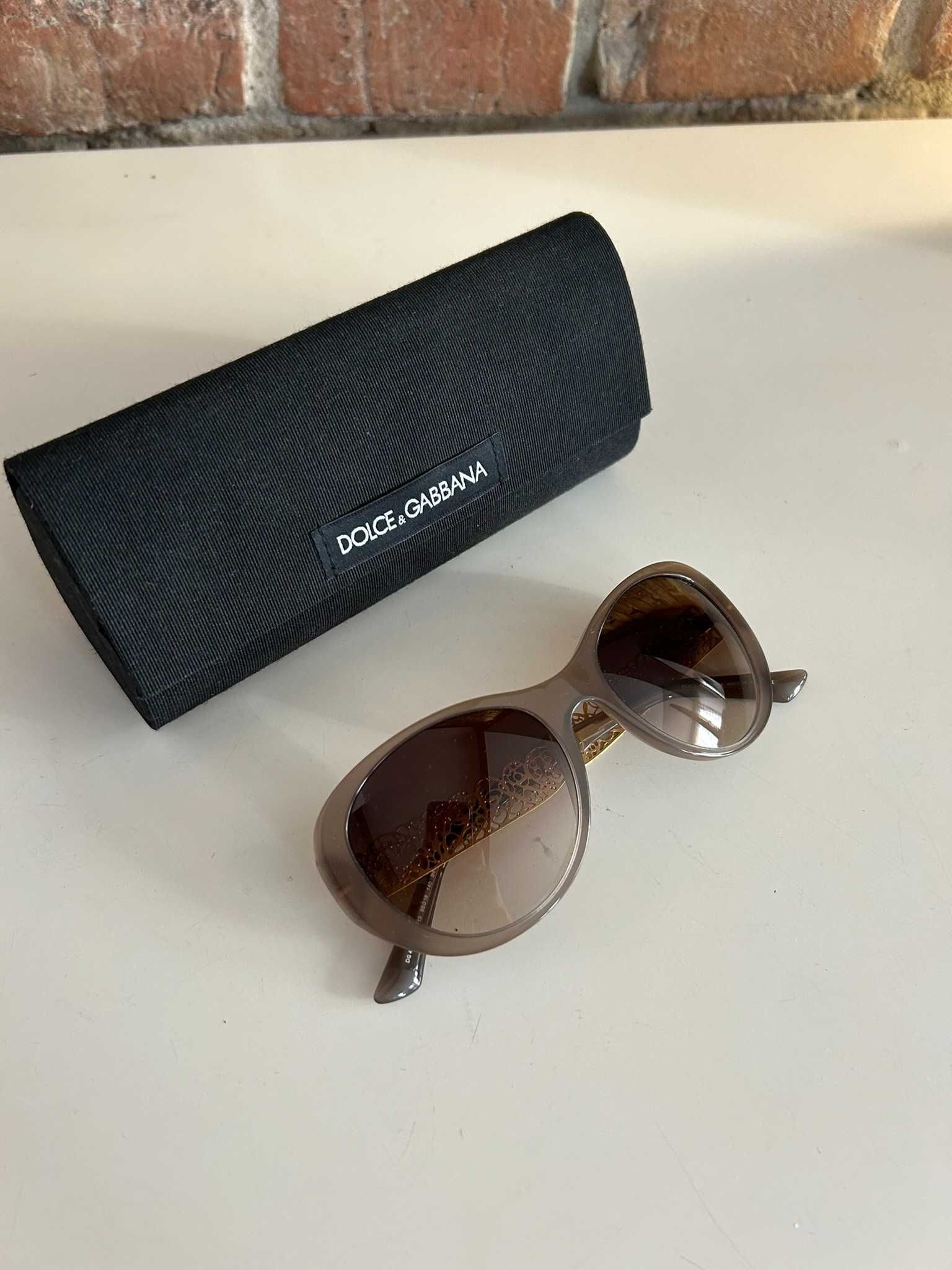 Dolce & Gabbana okulary oversize muchy złote zauszniki taupe ombre