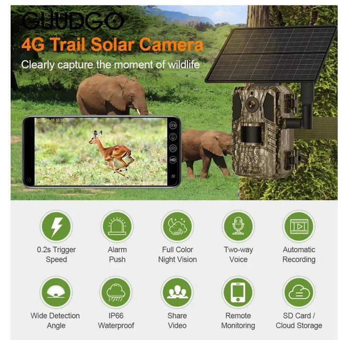 Câmara de caça trilha 4G painel solar Guudgo Ls-HM1 14MP sensor NOVO