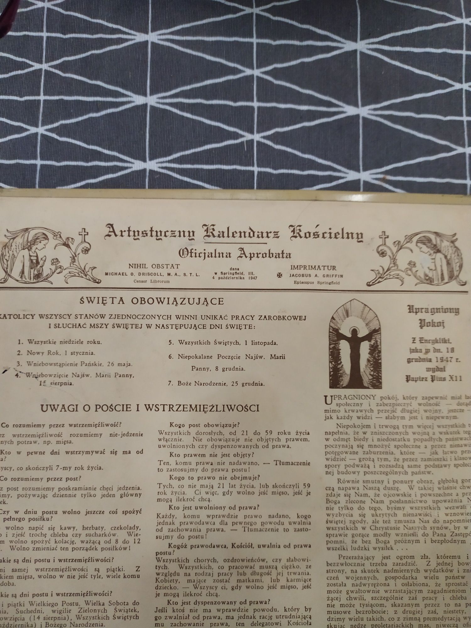 Artystyczny Kalendarz na 1949 r.   UNIKAT  !