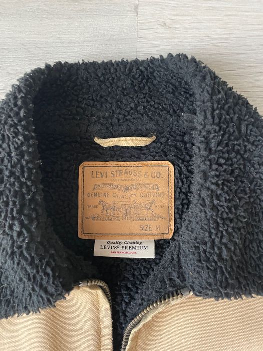 Куртка пайта Levi’s M чол. джинсова з утепленнням під овчину беж+сірий