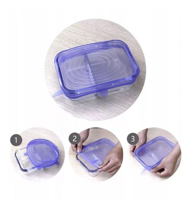 Pokrywki Silikonowe Uniwersalne Do Żywności Zestaw 6 Sztuk