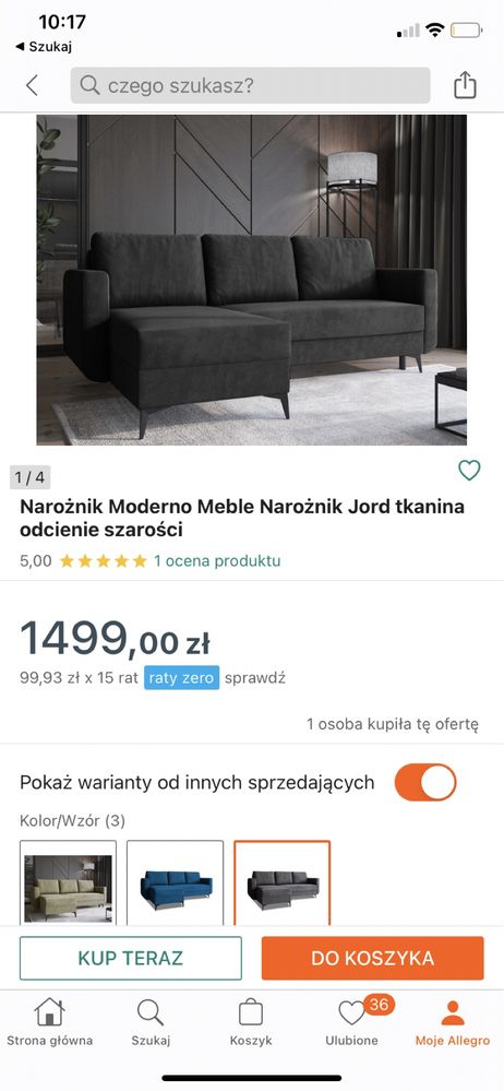 Narożnik Moderno Meble Narożnik Jord tkanina odcienie szarości