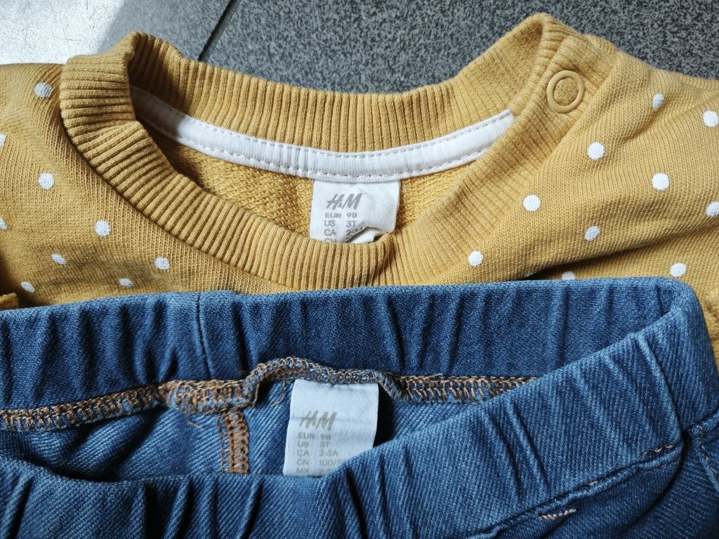 Komplet tregginsy legginsy jeans jeansowe bluza falbanki H&M 98