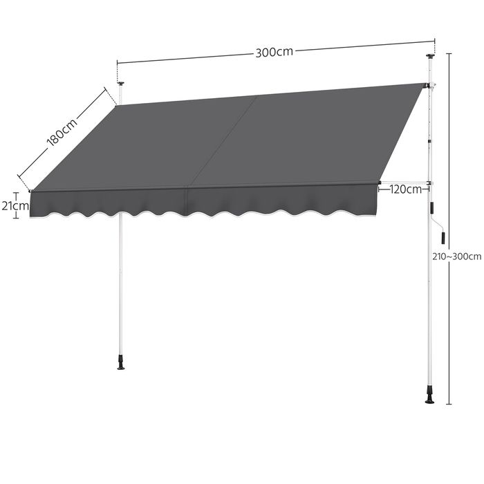 Markiza balkonowa z korbą szerokość 300cm  z regulacją wysokości osłon