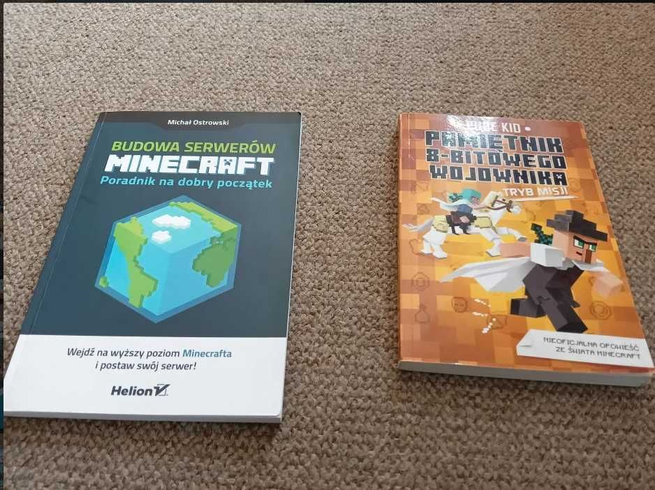 2 książki minecraft budowa serwerów i pamiętnik 8 bitowego wojownika