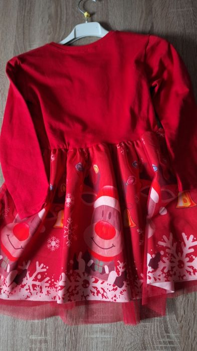 Sukienka czerwona bawełniana świąteczna  128/134