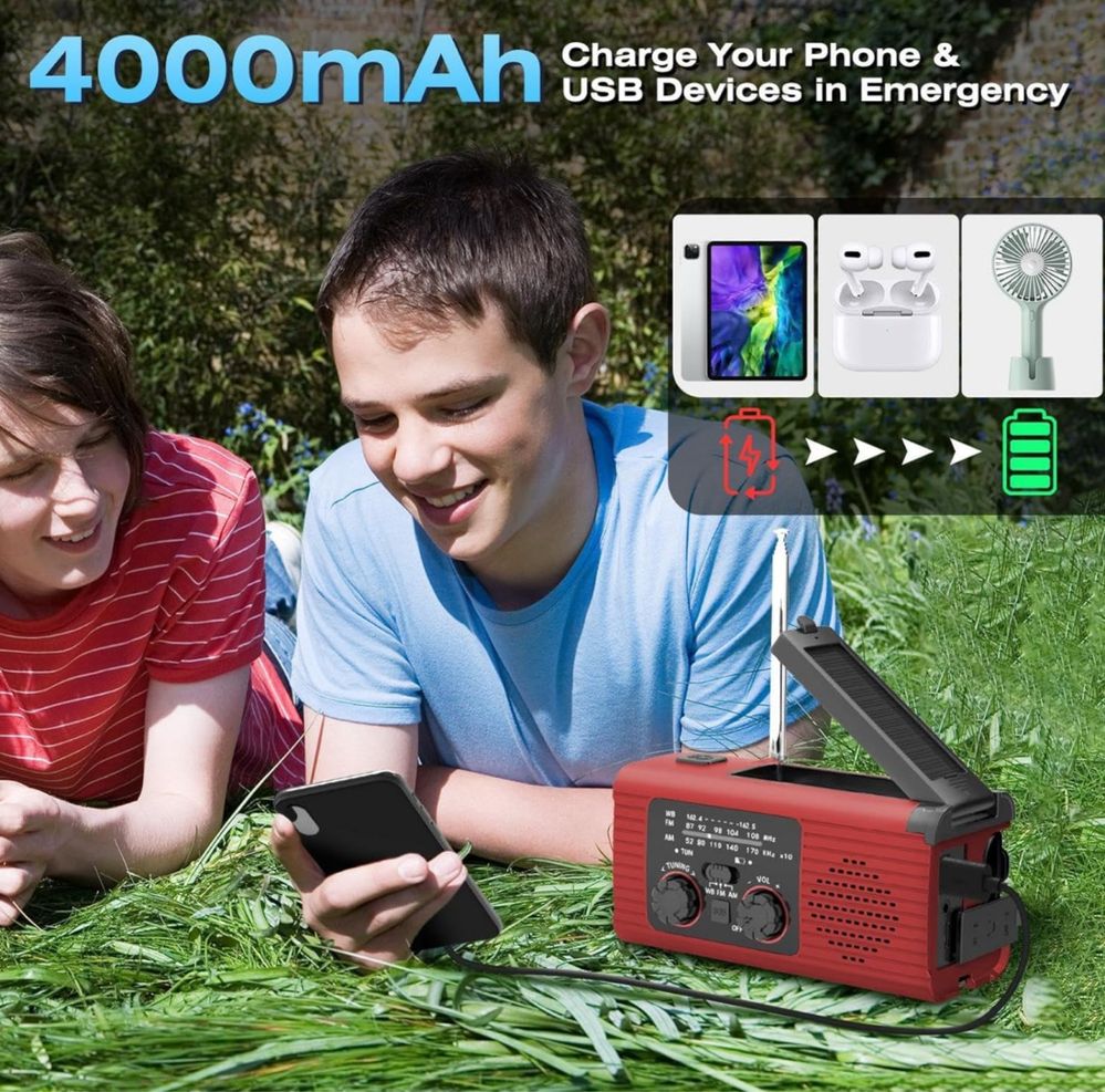 Rádio solar powerbank de sobrevivência - 4000mAh