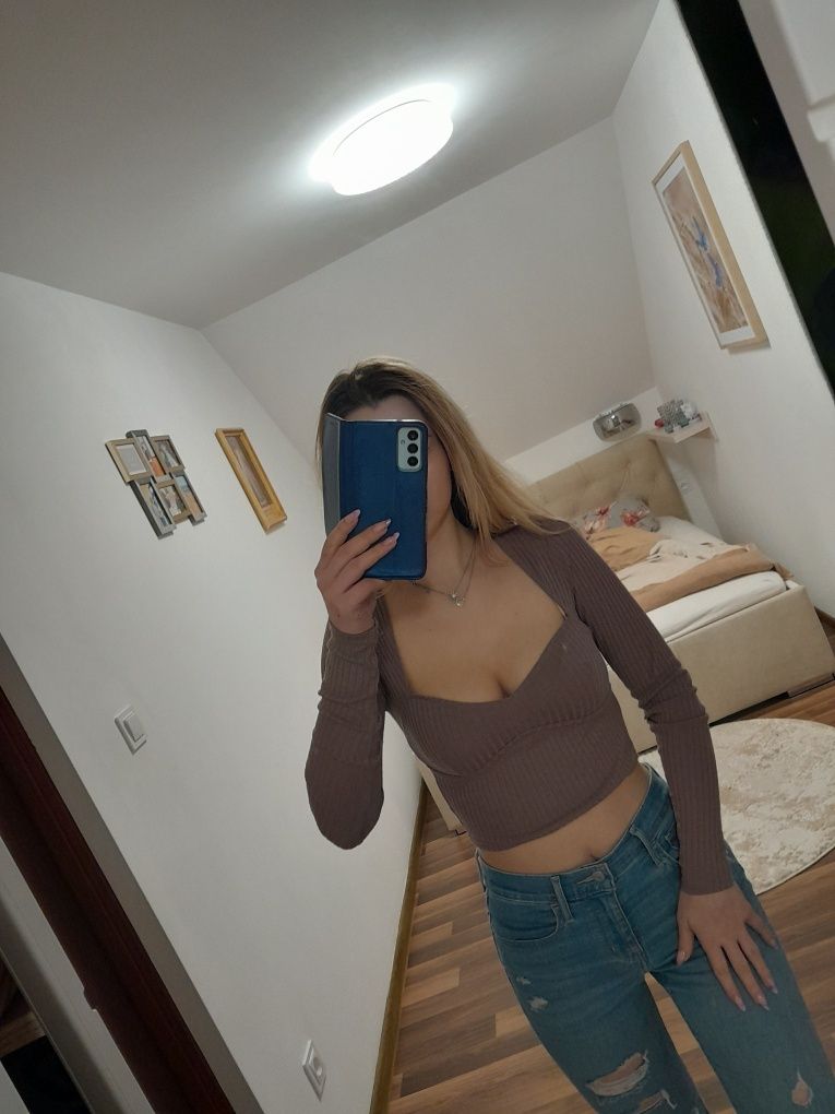 Bluzka crop top dekolt kwadratowy sexy kobieca zara viskoza