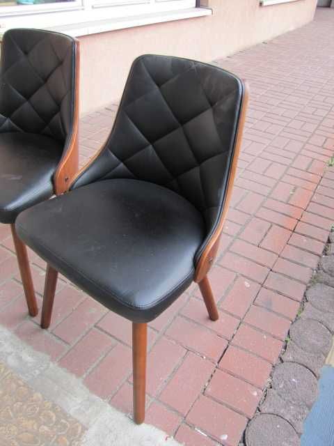 Zestaw 2 skandynawskich krzeseł krzesło Drewno Orzech laskowy i Skóra