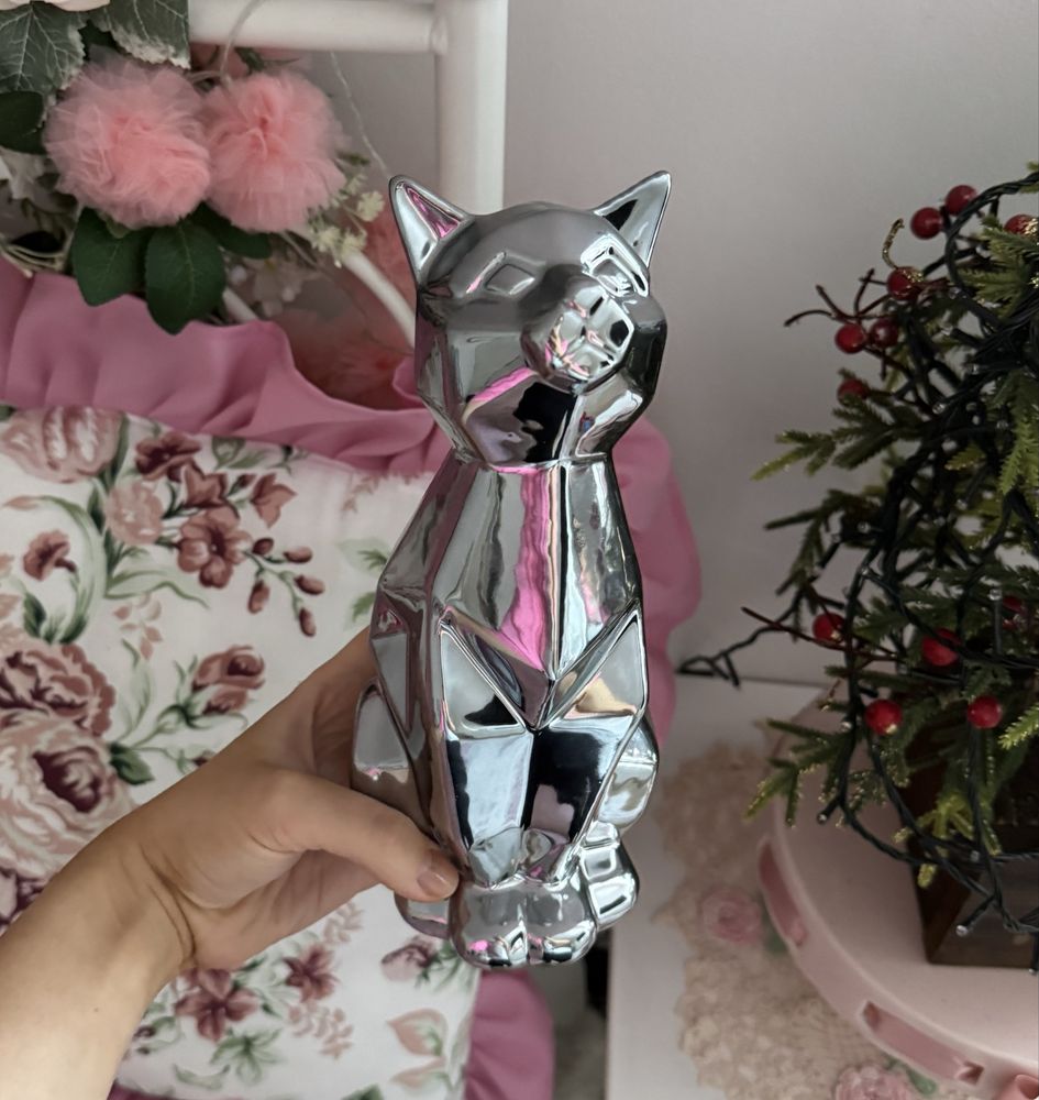 Figurka Home&you kot srebrny kolor