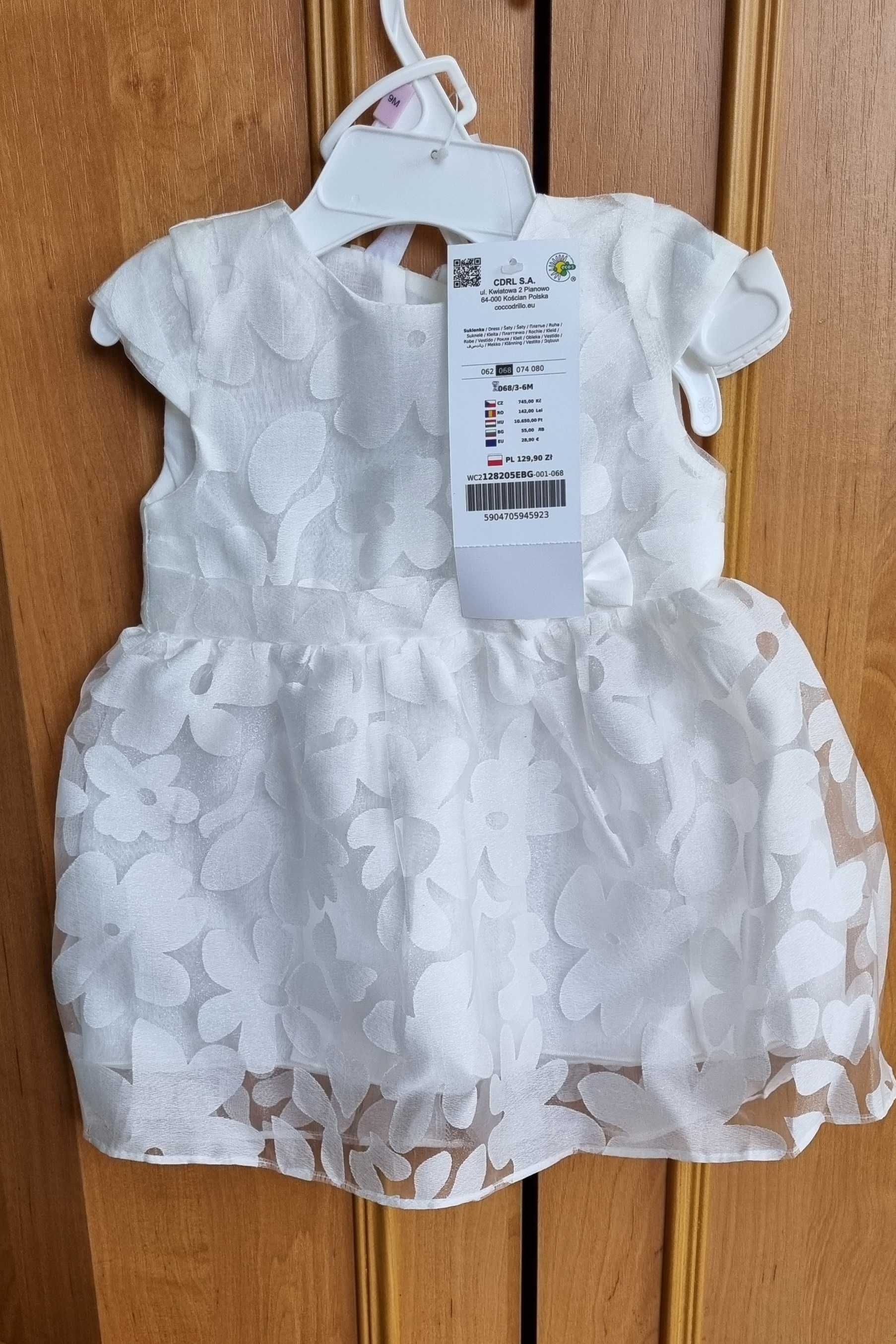 Nowa biała sukienka coccodrillo 68 na chrzest