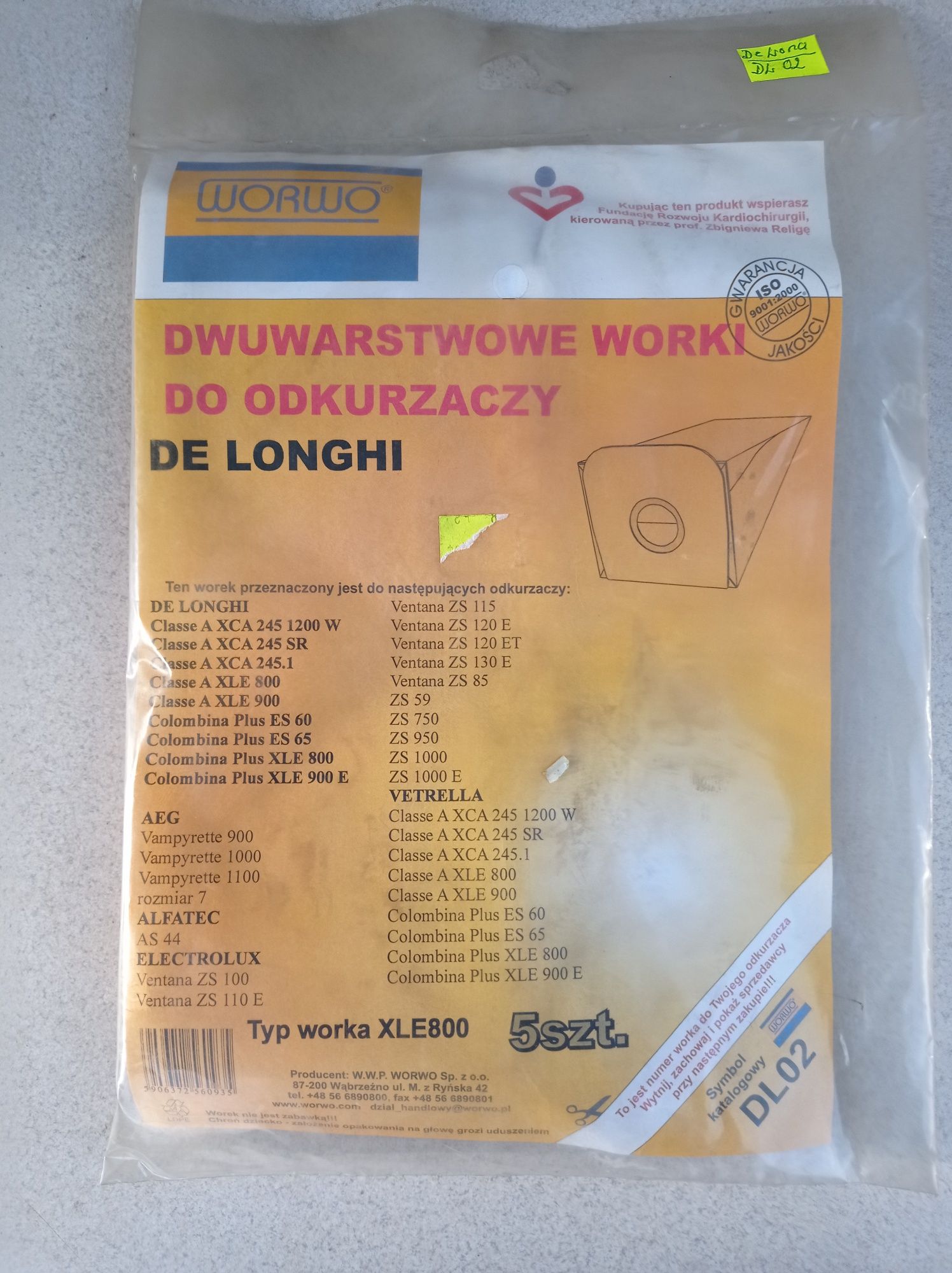 Worki papierowe DE Longhi typ DL02