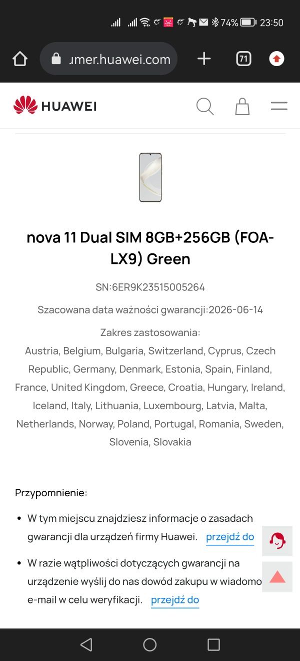 Huawei Nova 11 Green 8/256 NOWY
