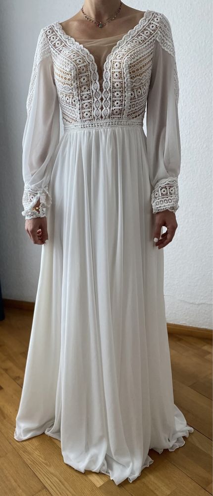 Muślinowa Suknia ślubna rustykalna boho