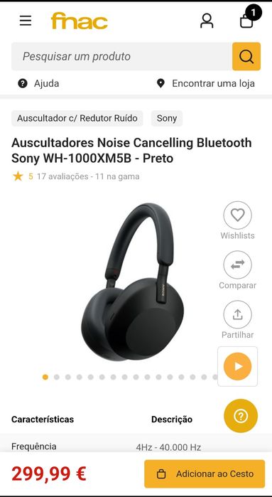 Auscultador/Fone Sony WH-1000XM5