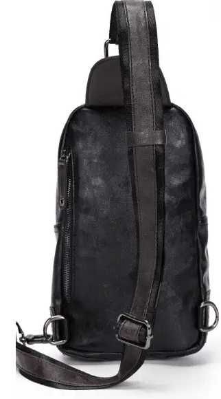 Мужская кожаная бананка модная сумка ранец портфель на грудь на плечо