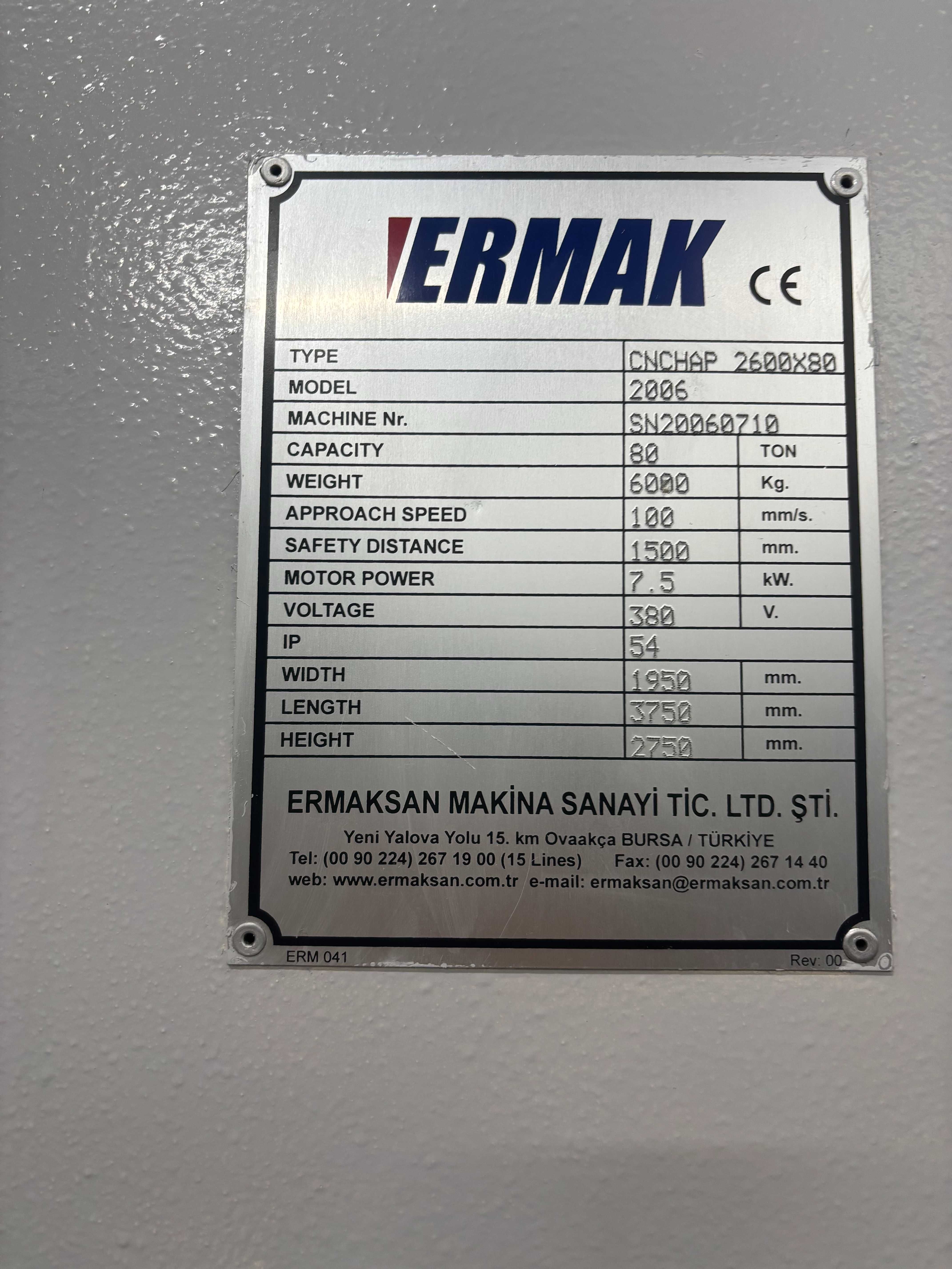Prasa krawędziowa ERMAKSAN HAP 2600x80T
