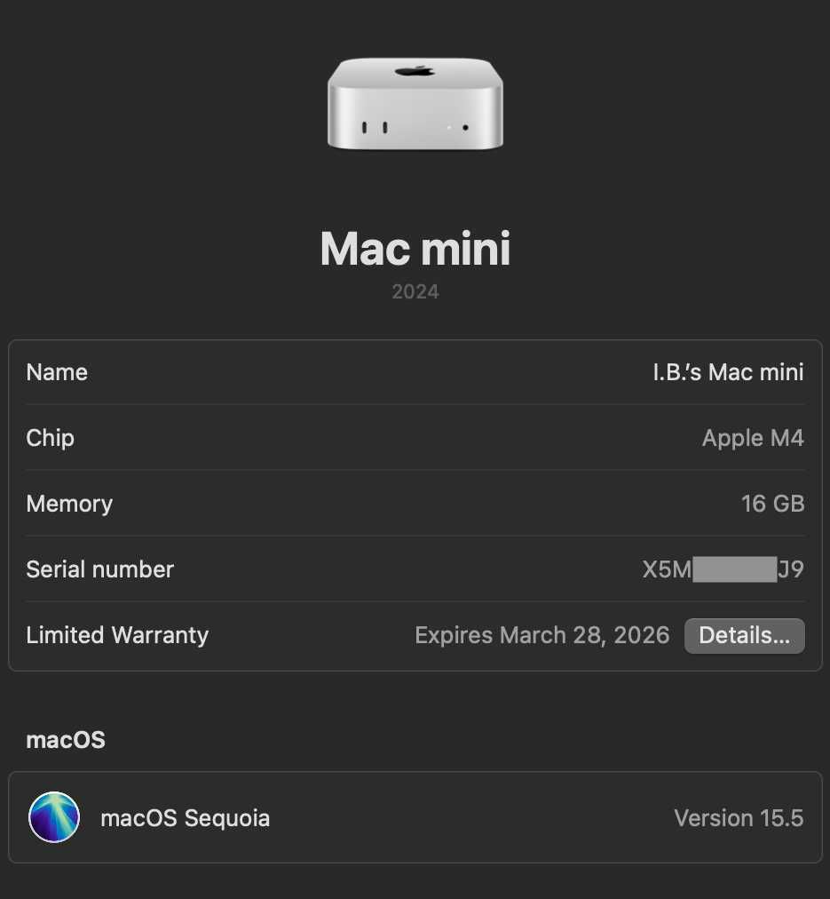 Mac mini M4 16 GB RAM 256 GB SSD Gwarancja do 03.2026 Stan jak nowy