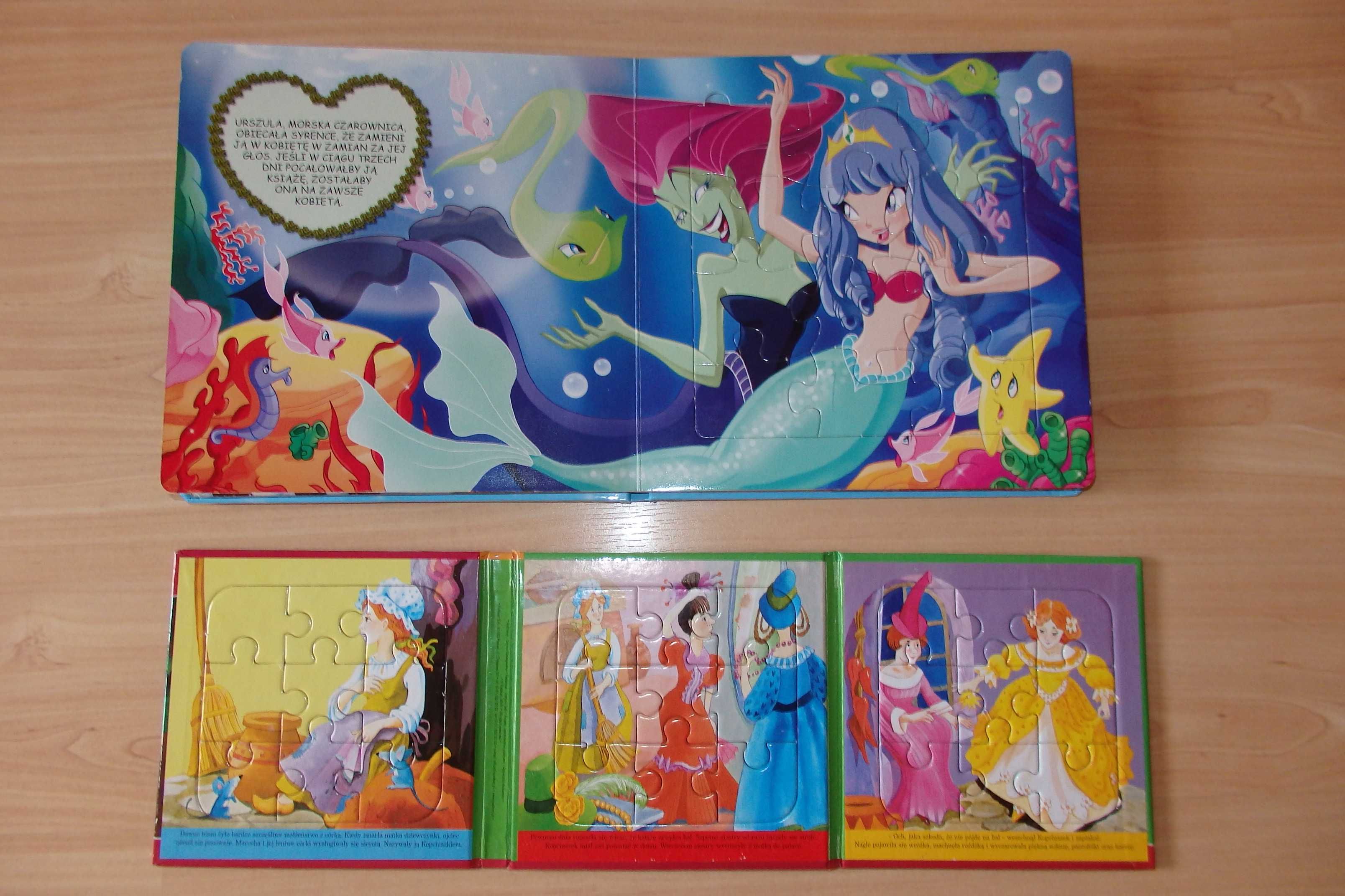 3x PUZZLE Księżniczki Disney Kopciuszek Mała Syrenka Śnieżka układanki