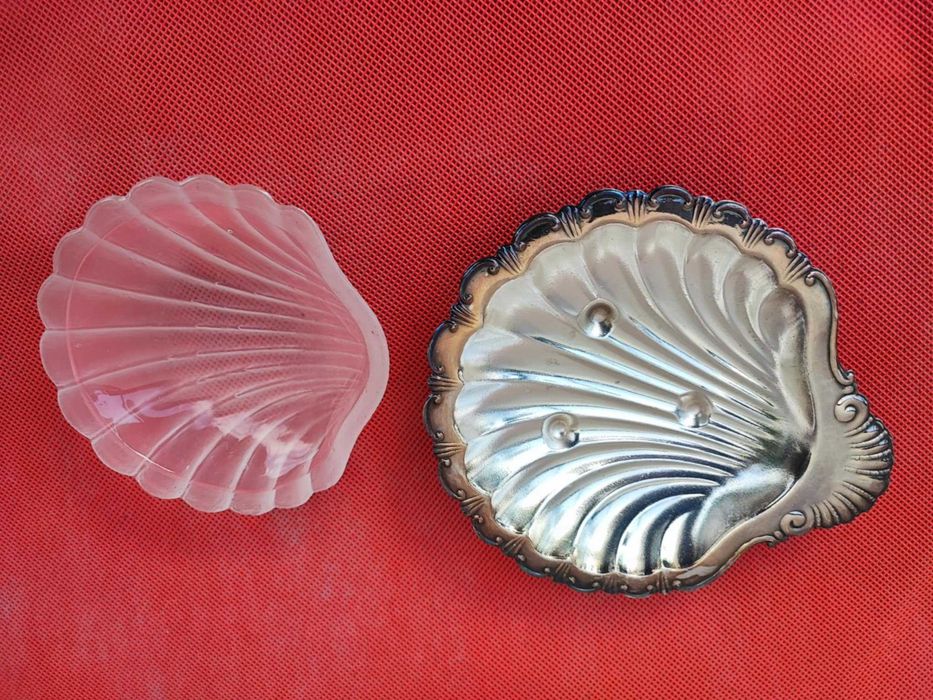 Art deco platerowana mosiężna patera na ikrę,wkład szklany