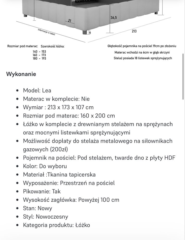Łózko tapicerowane 160x200 z pojemnikiem