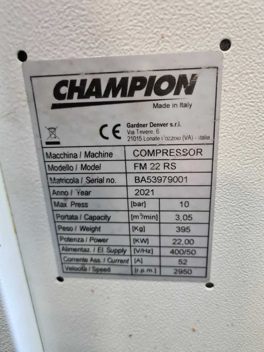 Kompresor Gardner Denver Champion FM22RS, 2021r, 22 kw, Falownik
