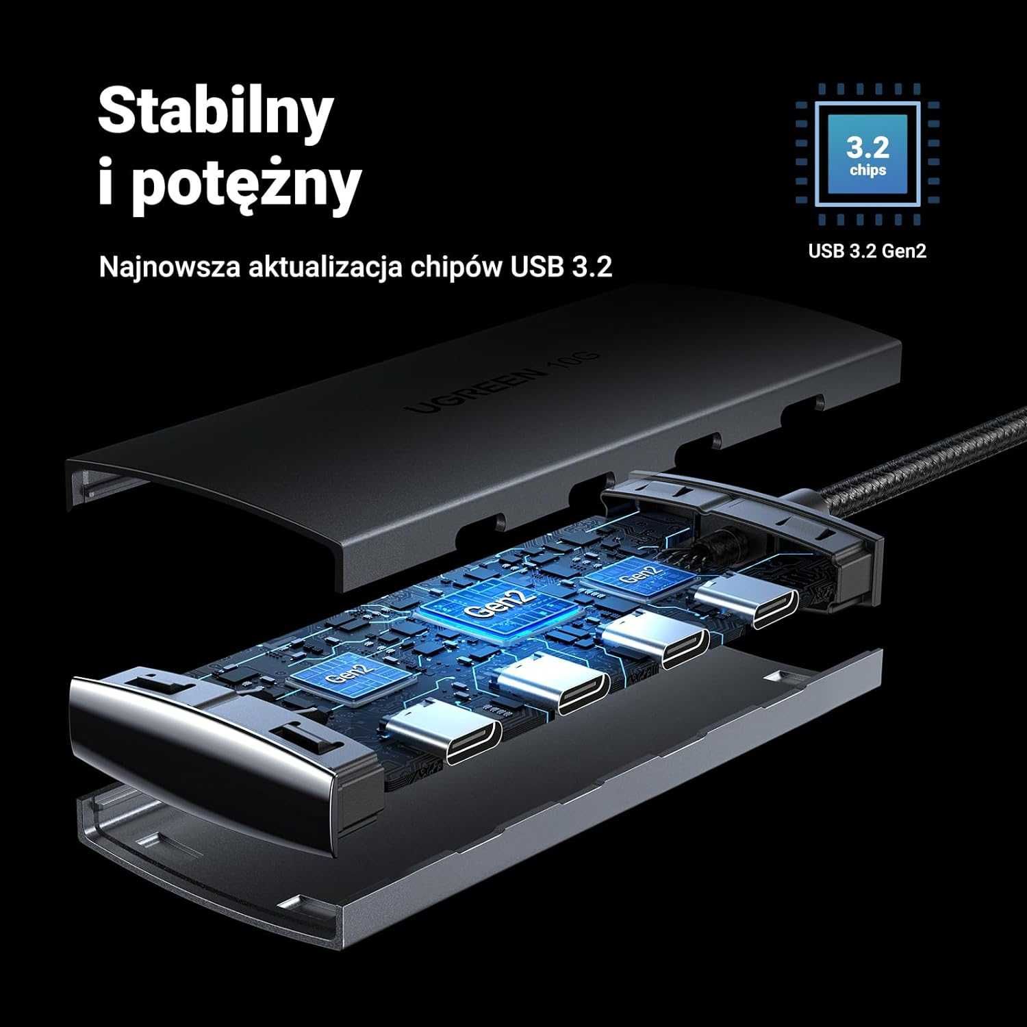 UGREEN 15651 HUB USB C 10 Gbps, 4 portowy adapter USB 3.2