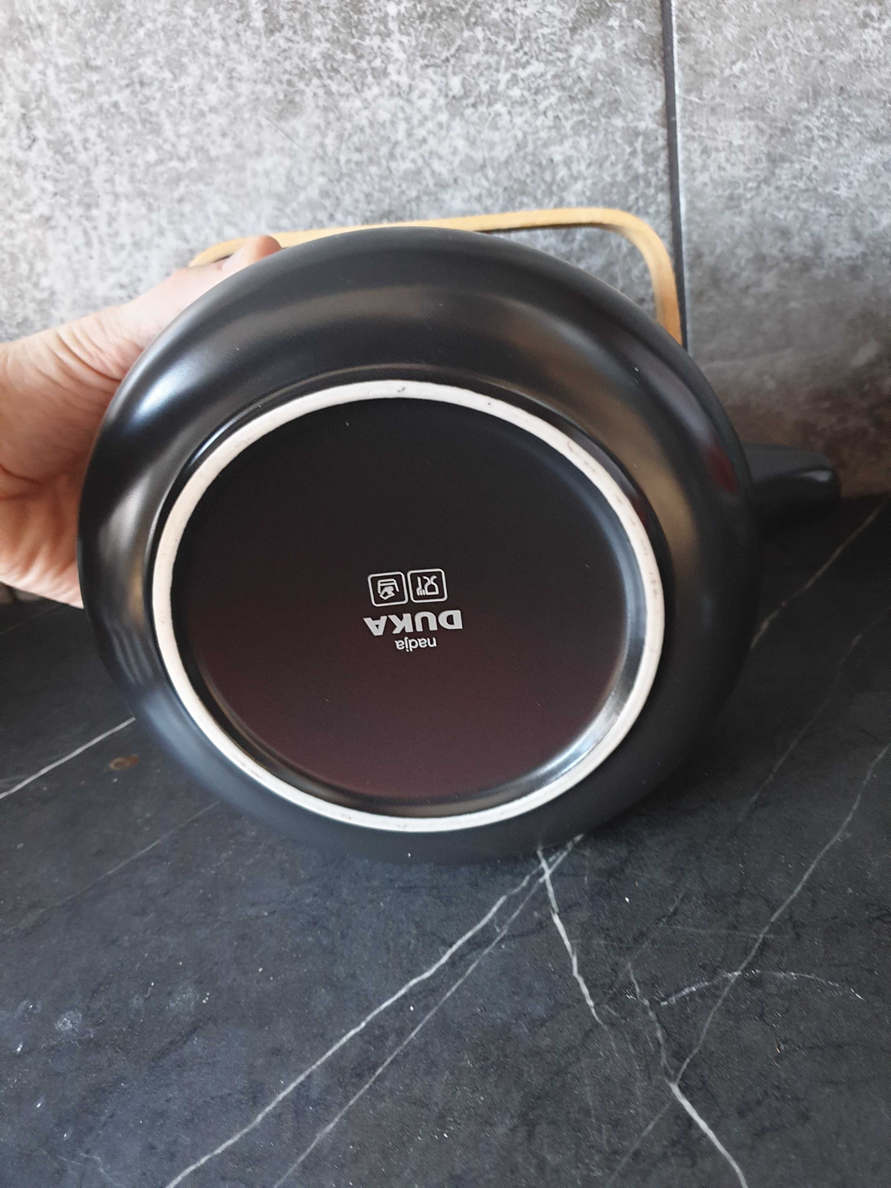 Nowe Duka czarny porcelanowy dzbanek do herbaty z bambusowych uchwytem
