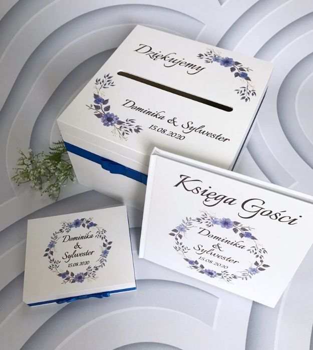 Zestaw pudełko na obrączki, koperty, księga gości grafika U114-116