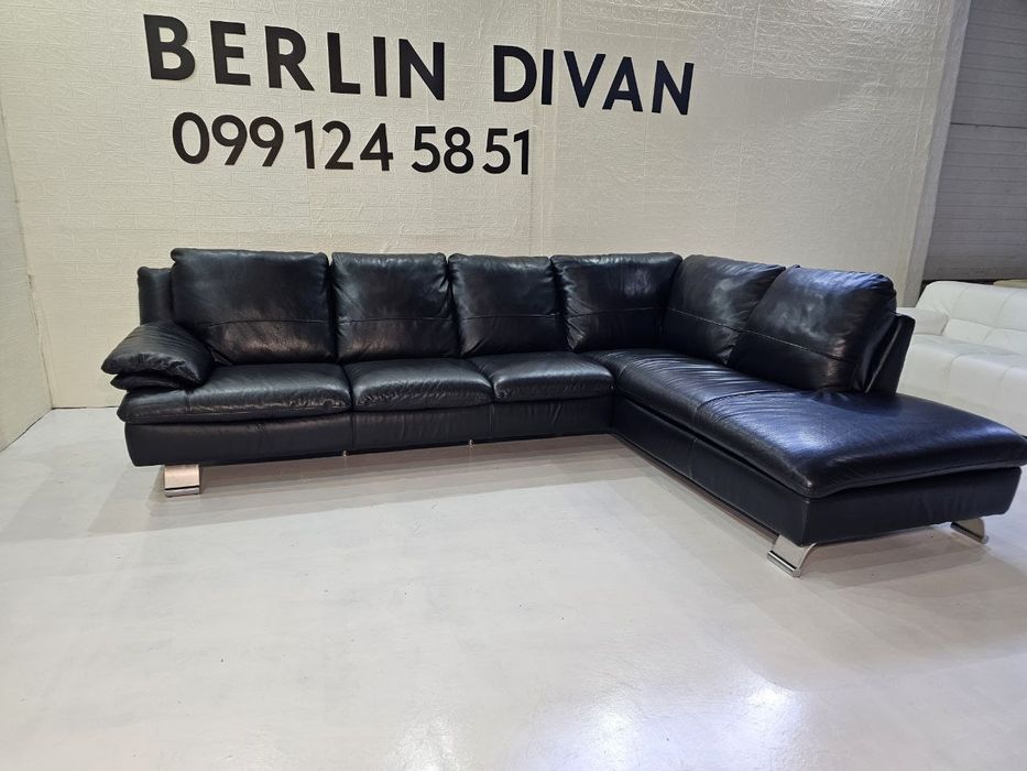 Шкіряний  кутовий чорний диван. ITALSOFA. Як новій