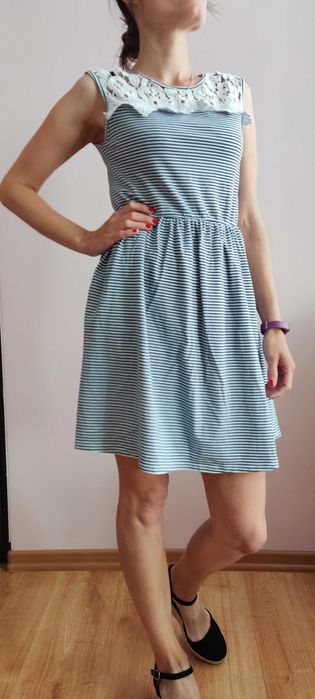 Letnia, krótka bawełniana sukienka w paski XS/S/M