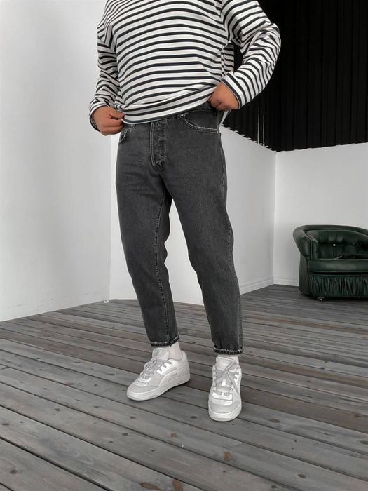 Графітові чоловічі джинси мом, Мужские джинсы мом, Щільний денім
