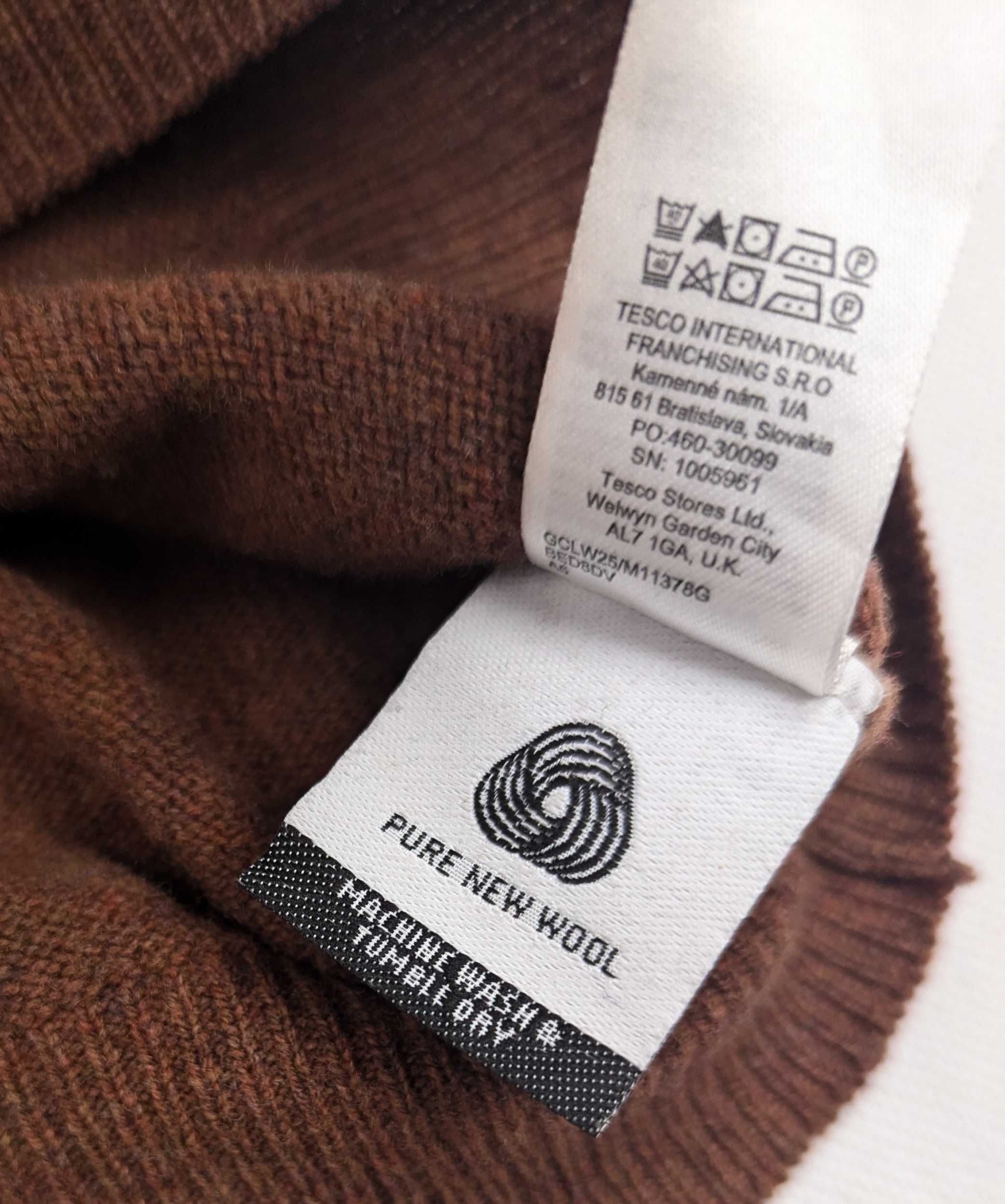 F&F brązowy sweter 100% wełna jagnięca XL