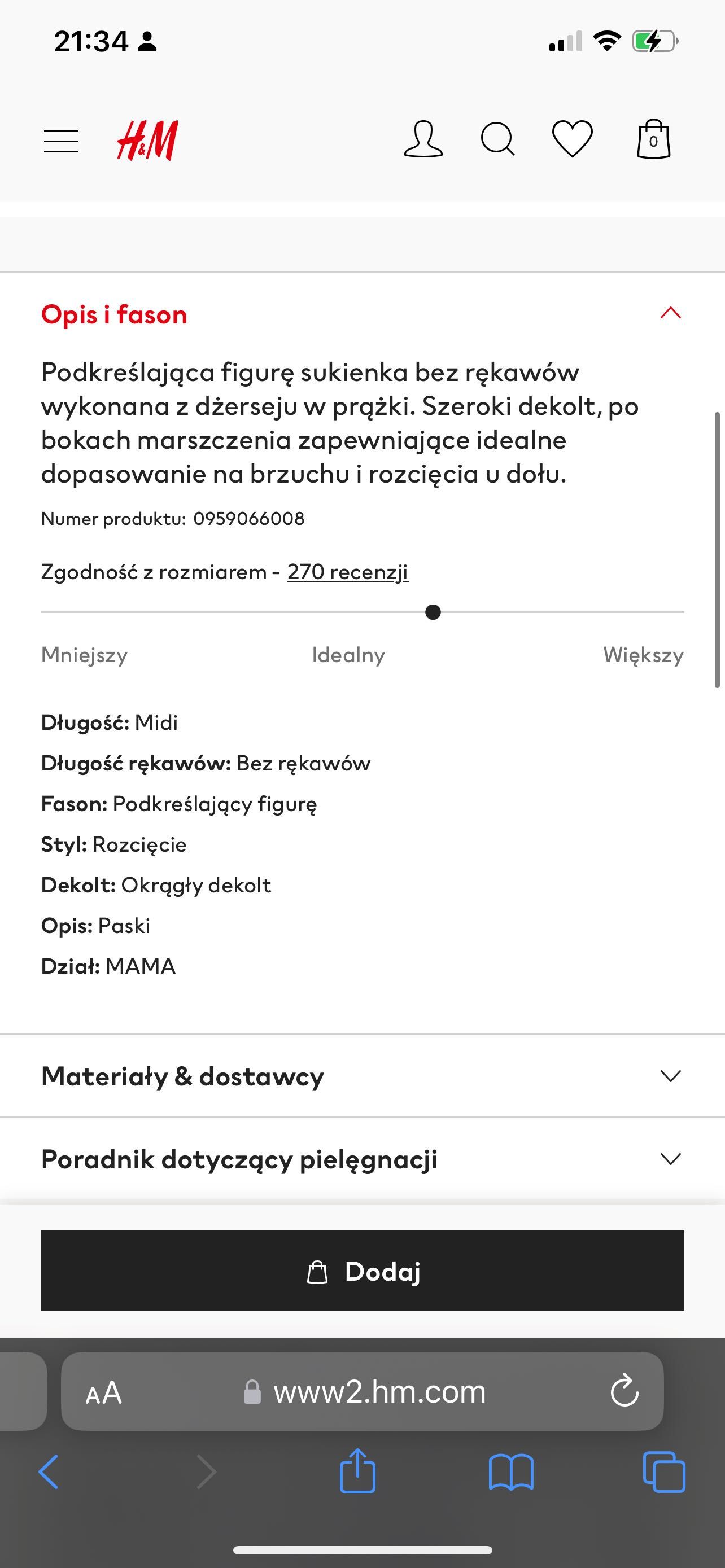 Sukienka ciążowa H&M mama rozmiar M