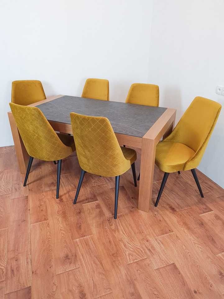 Stół z blatem kwarcowym + 6 krzeseł – elegancki i nowoczesny zestaw