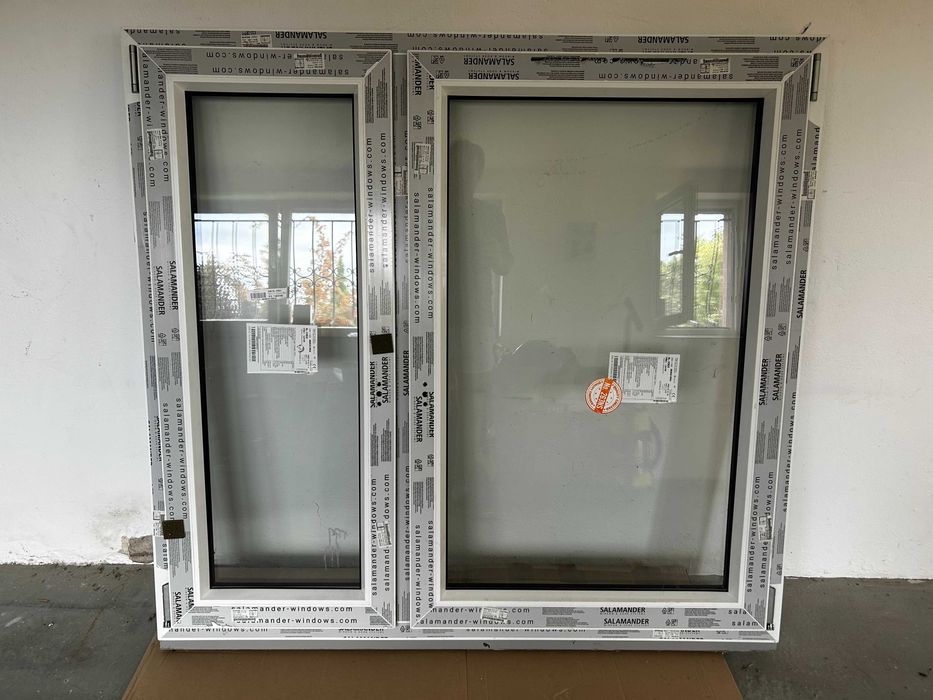 Okno nowe 130 cm x 140 cm białe/brąz-dąb bagienny