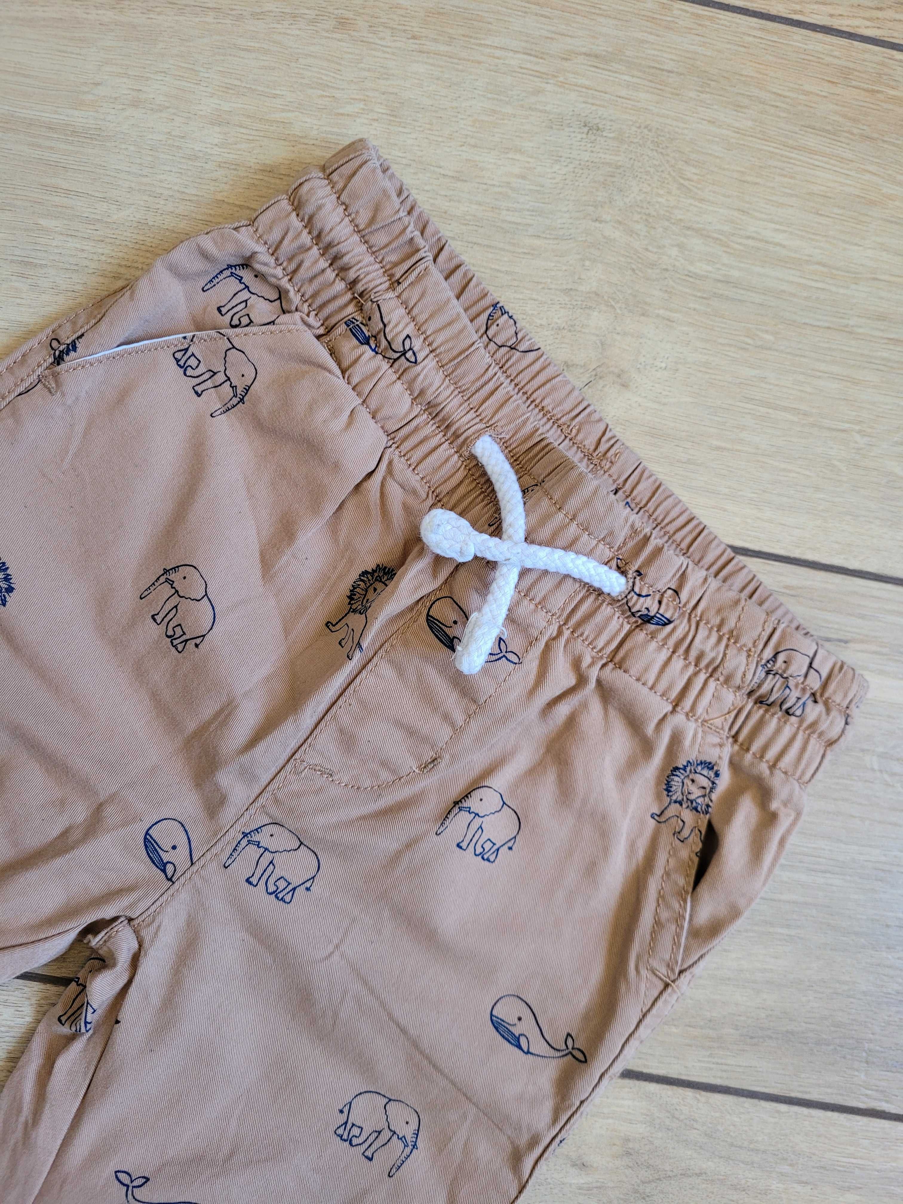 Spodnie bawełniane niemowlęce 80 9-12 unisex beżowe wiosna/lato