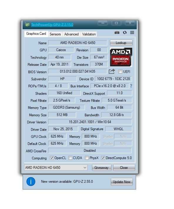 Відеокарта AMD Radeon HD 5450 512Mb GDDR3 64-bit PCI-E dvi DisplayPort