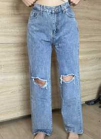 Jeansy dżinsy straight leg baggy high rise wysoka talia wide leg