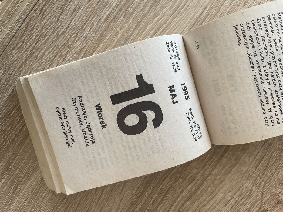 Kartki z kalendarza rok 1995 PRL, Prezent, pamiątka okolicznościowa