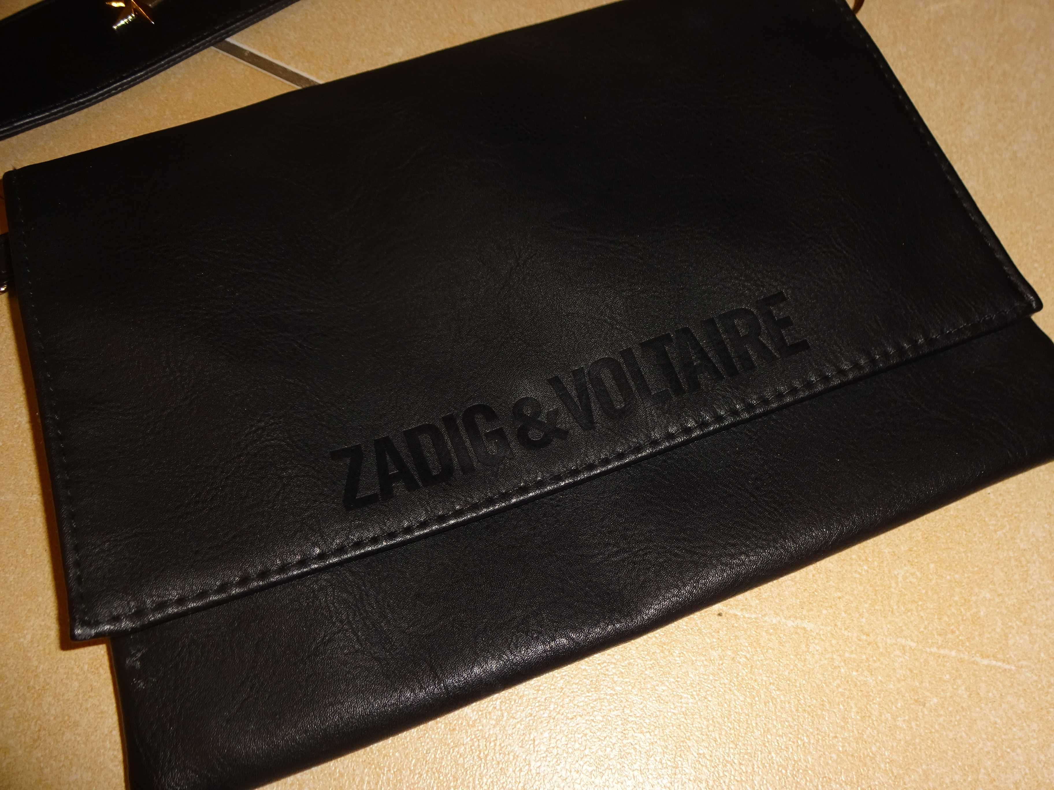 ZADIG & VOLTAIRE oryg czarna torba torebka długi pasek cekiny gwiazdki