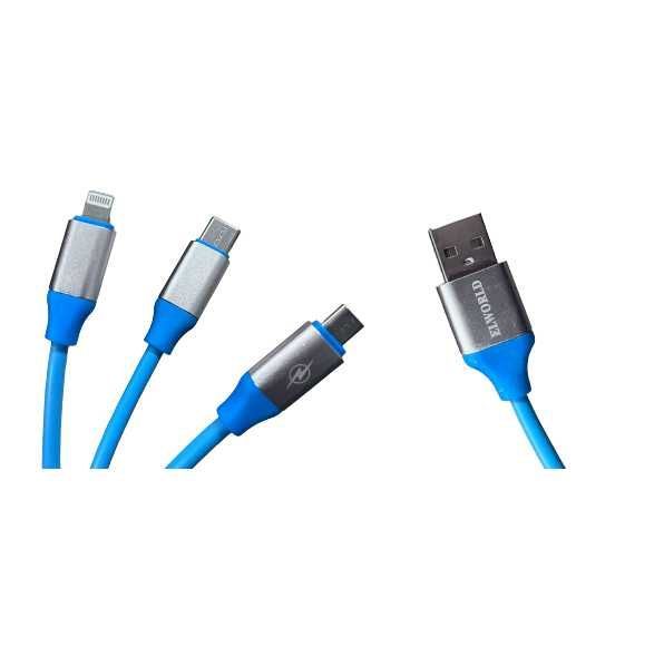 Kabel silikonowy 3w1 USB - USB-C, Apple lightning, Micro USB 1m