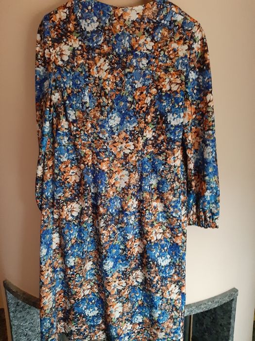 Sukienka prl podomka kwiaty polyester stara babcia wady tunika vintage