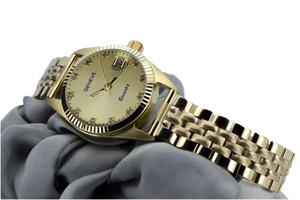 Złoty zegarek bransoletą damską 14k Geneve lw020ydyz&lbw008y Katowice