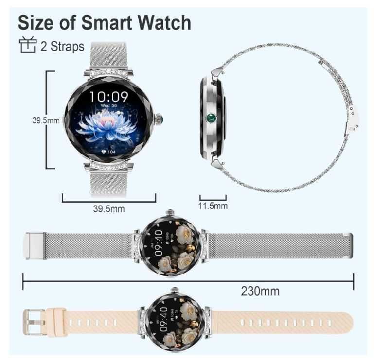 Smartwatch damski 1,19'' IP68 2 paski w zestawie Niolina