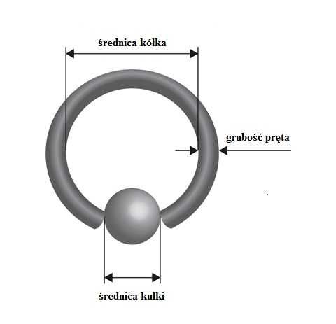 Kółko złote z kulką warga septum ucho helix nostril smiley 1,2/8mm/3mm