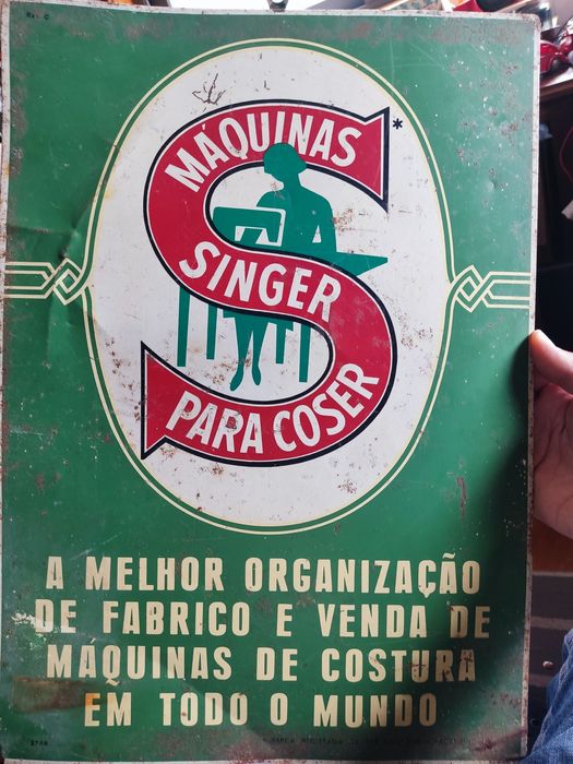 Chapa litografia rara máquinas costura Singer singer