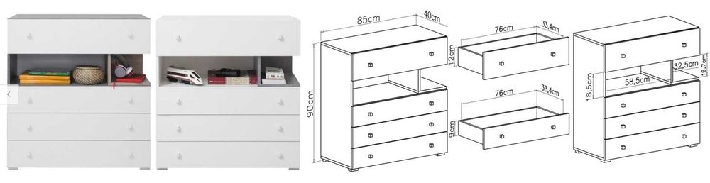 Zestaw mebli młodzieżowych Biel Sigma Szafa komoda Regał 2 kolory