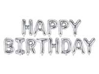 balon foliowy dekoracja urodzinowa happy birthday srebrna 340cm x 35cm