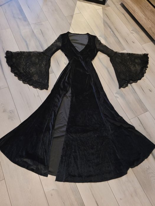 Nowa długa czarna gotycka aksamitna sukienka Alternativ gothic